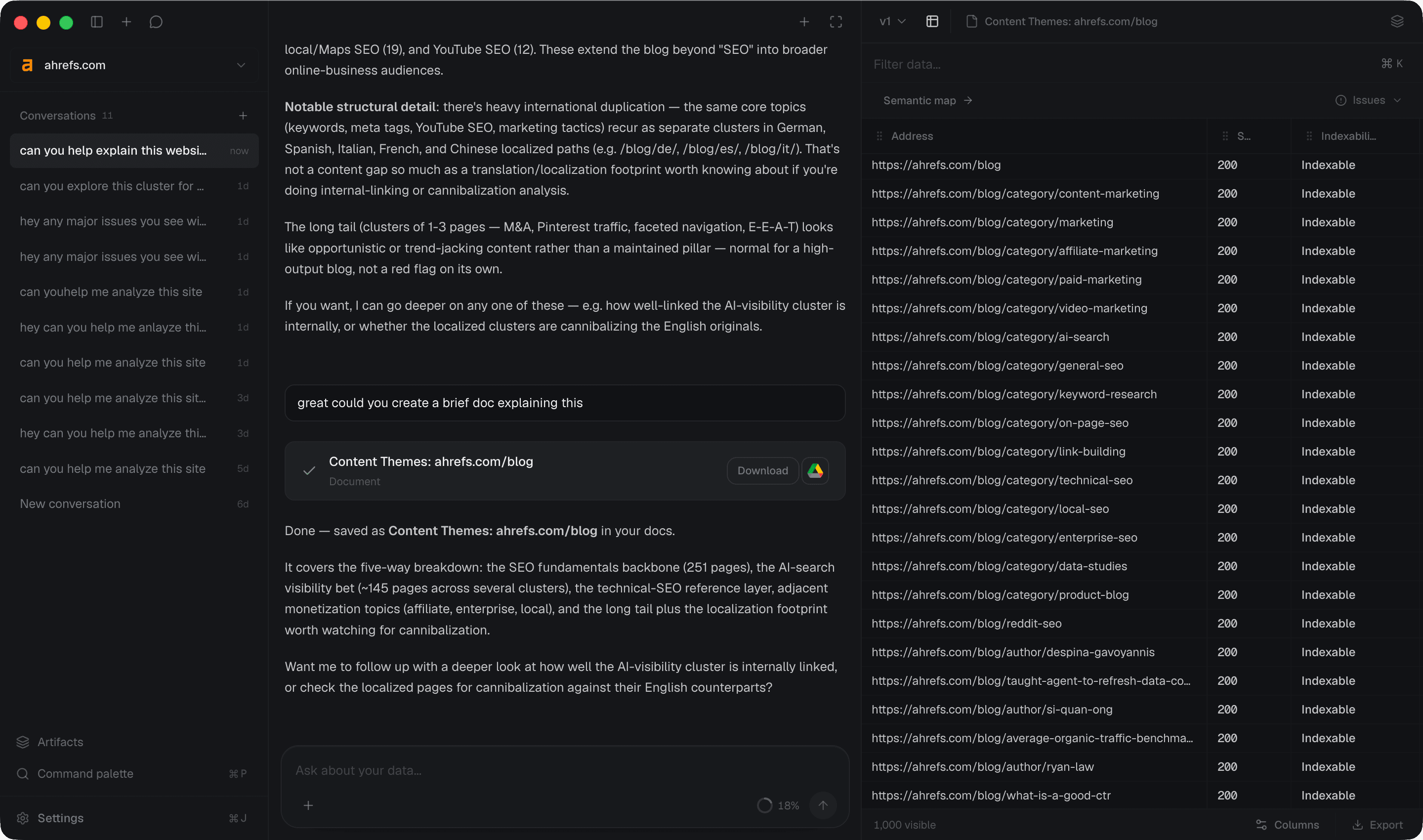 Silkra workspace in dark mode