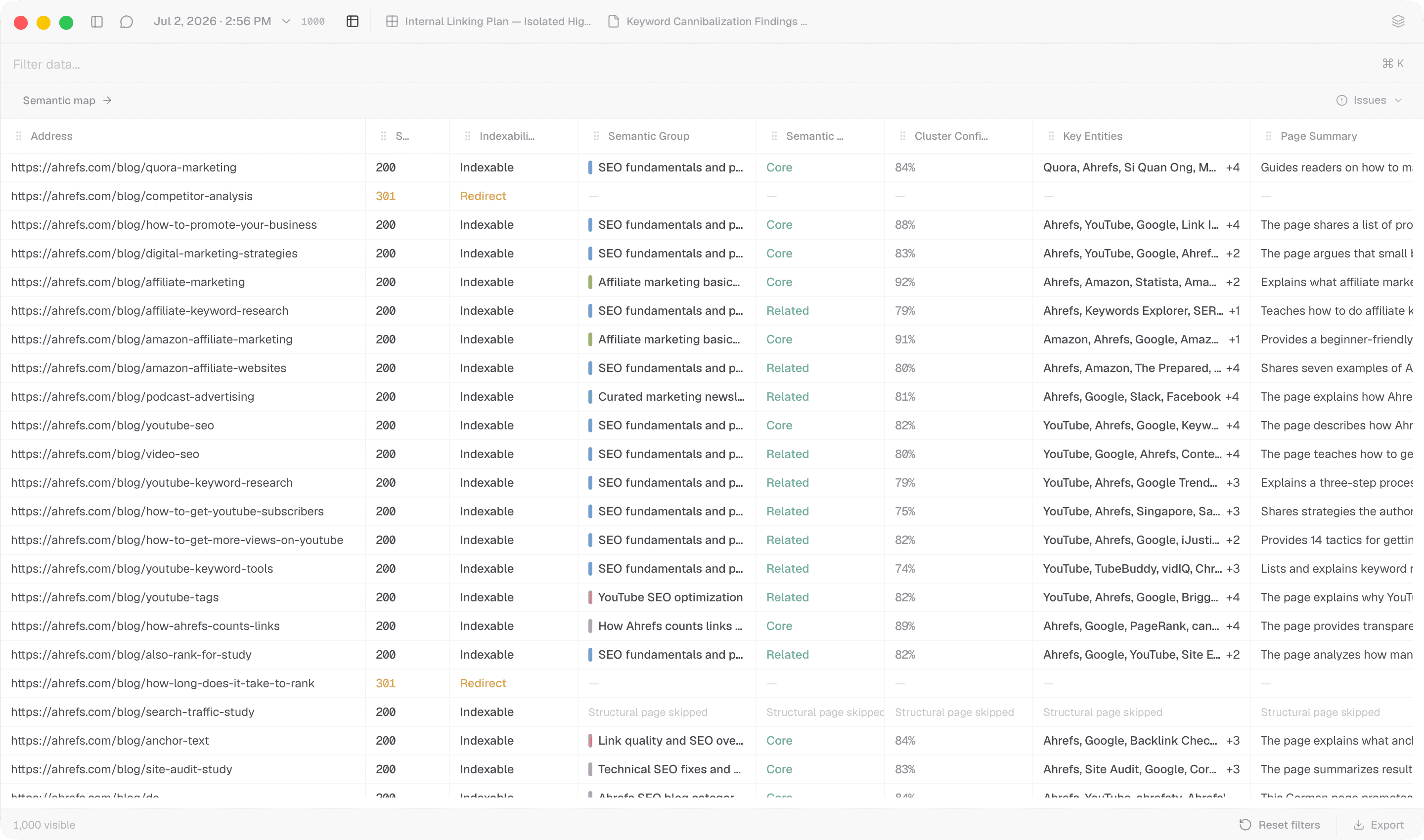 Silkra crawl table view in light mode